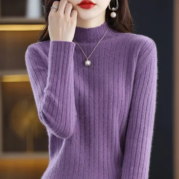 Осенне-зимний пуловер с накладным вырезом на плече, тонкий женский толстый свитер из смеси кашемира и шерсти, пуловер